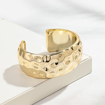 Wide Hammered Gold Cuff Bracelet | Textured Molten Statement Bangle