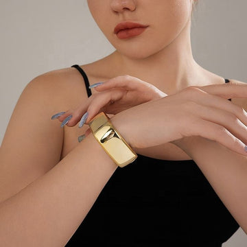 Geometric Square Gold Cuff Bracelet | Minimalist Chunky Statement Bangle