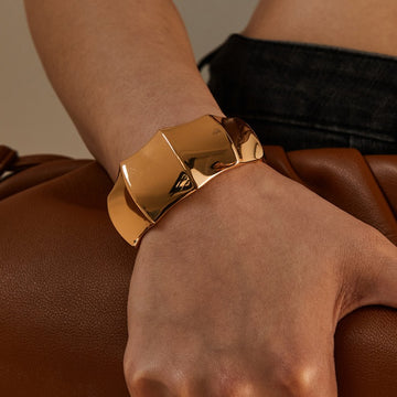 Wide Sculptural Gold Cuff Bracelet | Minimalist Organic Statement Bangle