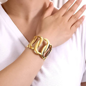 Adornity Gold Plated Chunky Link Cuff Bracelet - Wide Statement Bangle